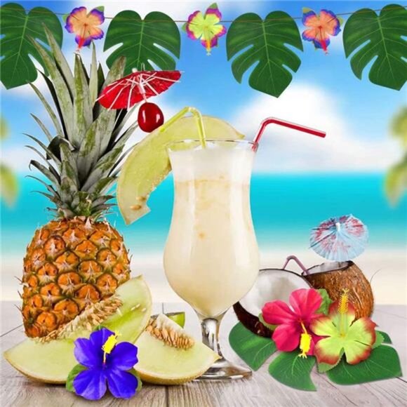 60Pcs Tropical Party Decorations Supplies Tropical Palm Leaves Hibiscus Flower - Picture 10 of 16